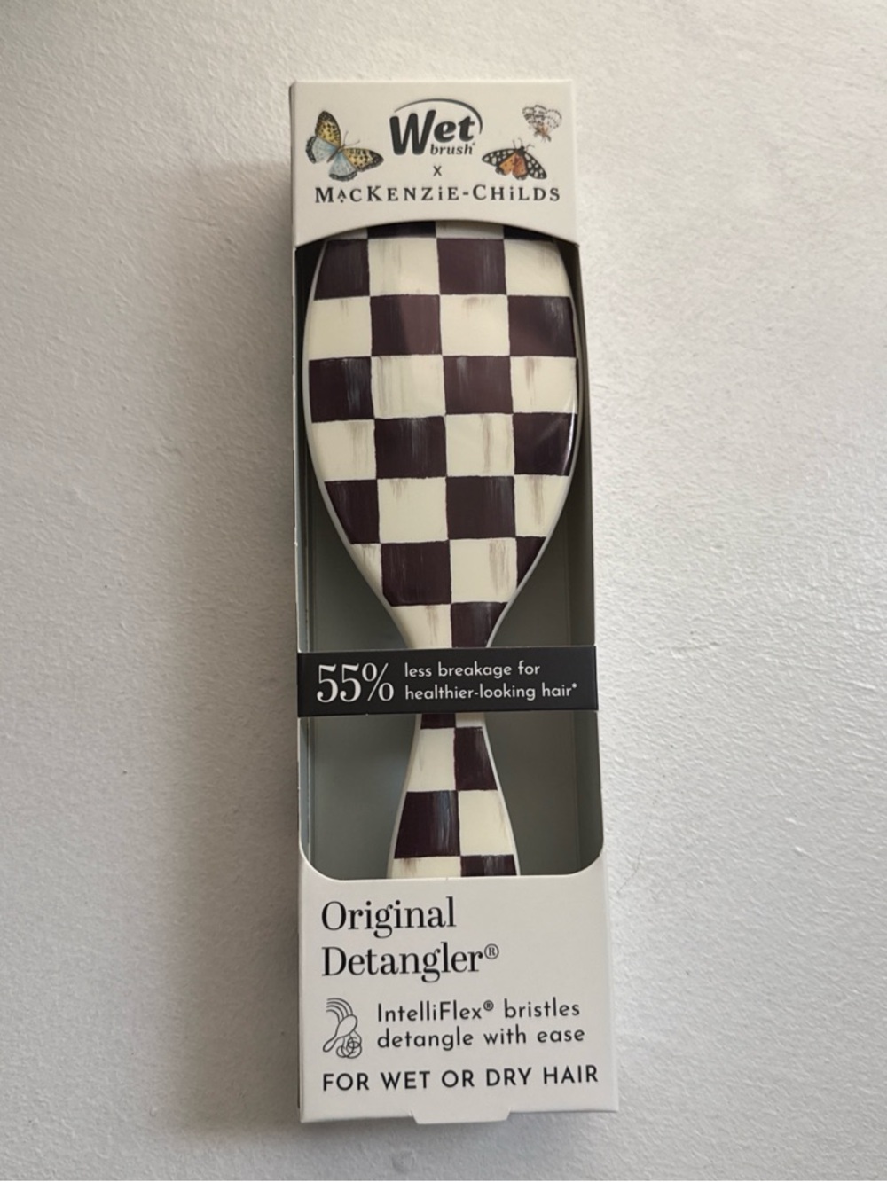 MacKenzie-Childs Checkerboard Wet Brush Detangler in Cream and Dark Brown